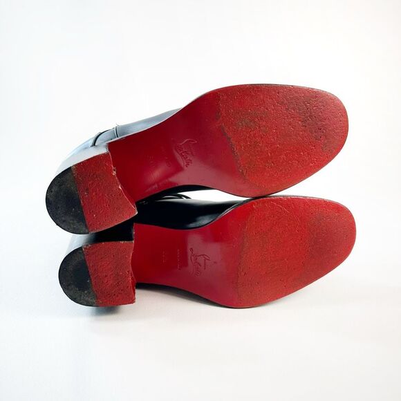 CHRISTIAN LOUBOUTIN Karistrap Black Ankle Boot Size 38.5 Block Heel Buckle Strap - Picture 10 of 14